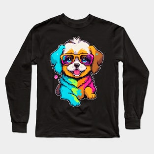 Pixel Colorful Dog Long Sleeve T-Shirt